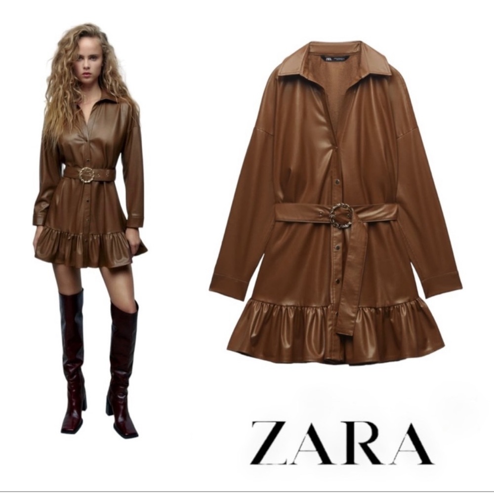 ZARA FAUX LEATHER SHIRT DRESS